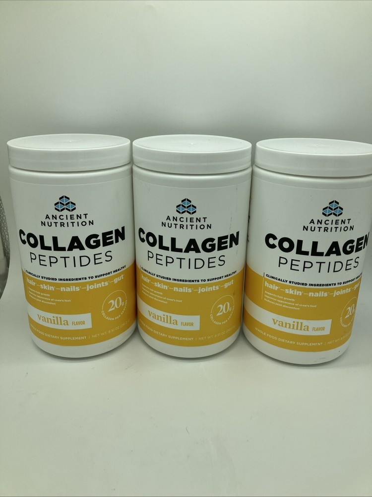 (3) 9oz Ancient Nutrition Collagen Peptides Vanilla Flavor 20g/Serving EXP 11/26