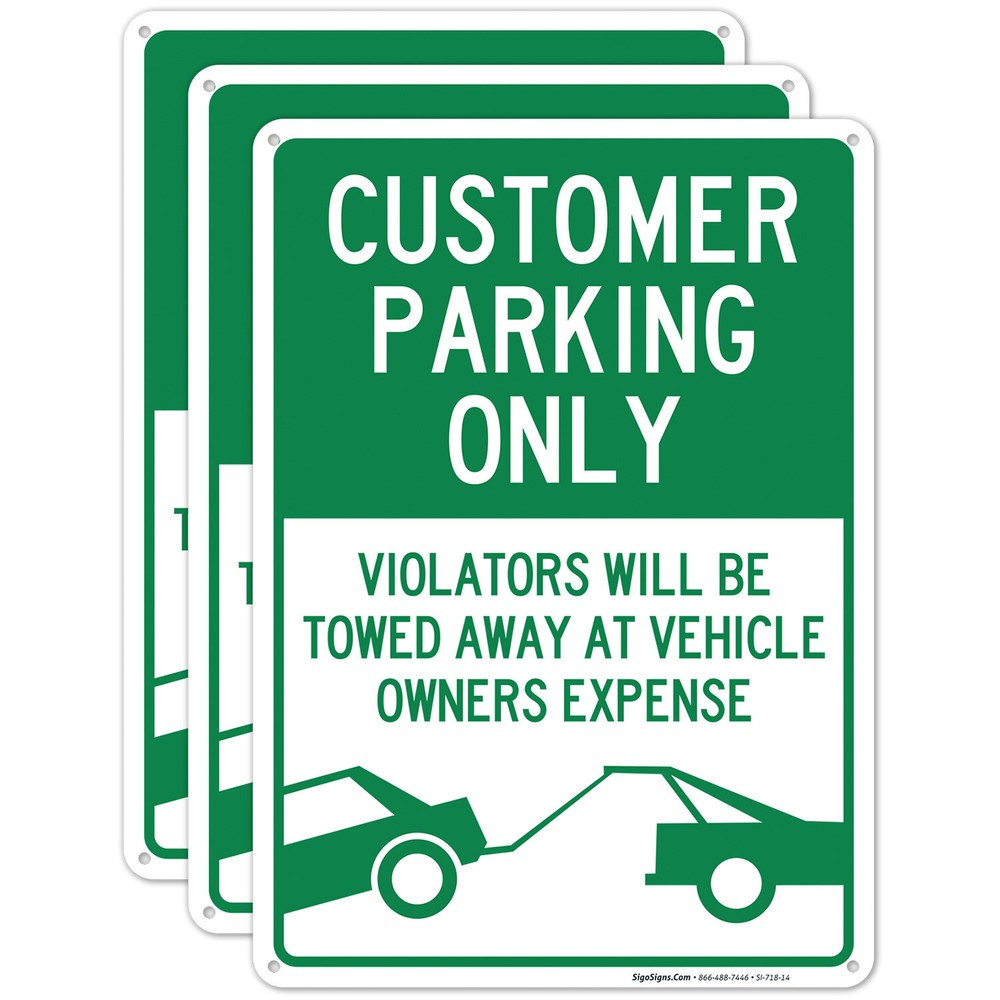Customer Parking Only Sign, Will be Towed Sign, (3 Pack) 10x14 Aluminum-image