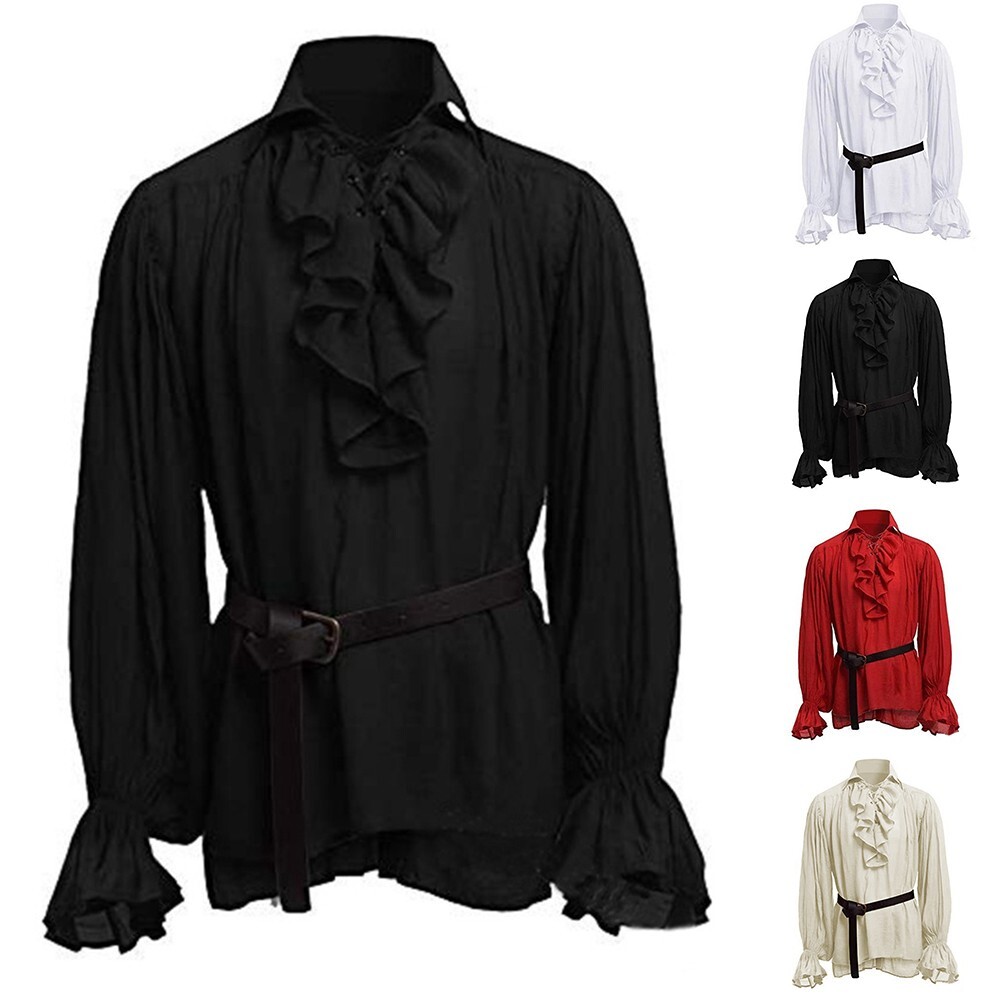 Gothic Ruffle Pirate Shirt Medieval Victorian Puff Sleeve Top for Men