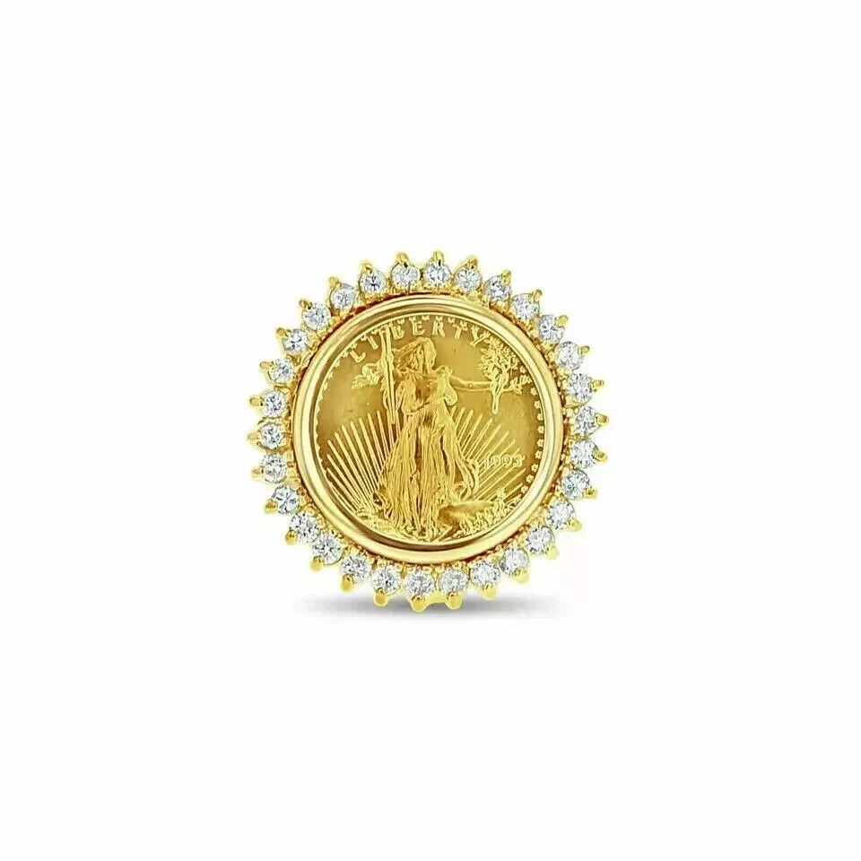 Round Lab-Created Diamond Wedding Lady Liberty Coin Ring 14k Yellow Gold Plated