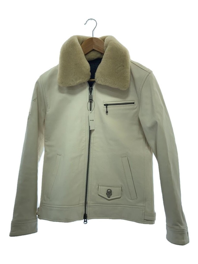 Men's White Horse Leather Blouson Collar Jacket 1286
