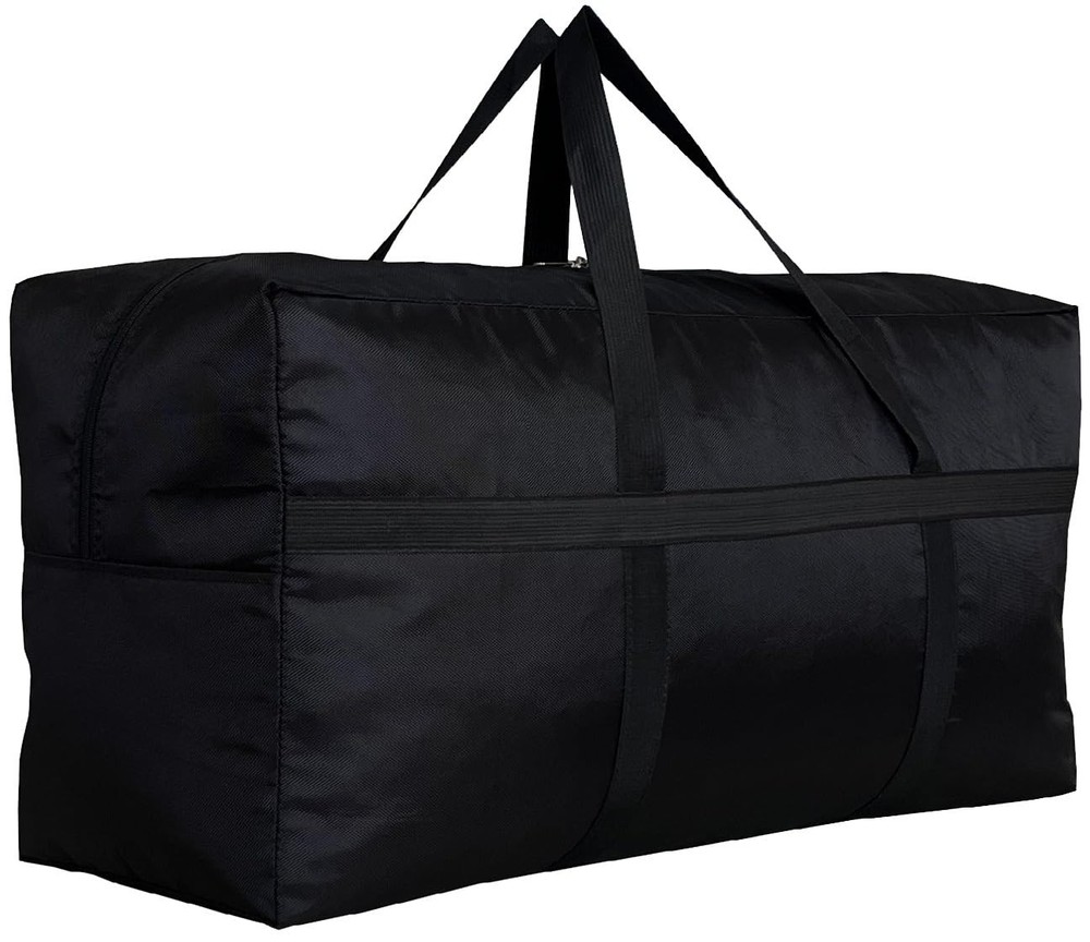 Extra Large Storage Duffle Bag with Zippers and Handles, Black Big Foldable D...