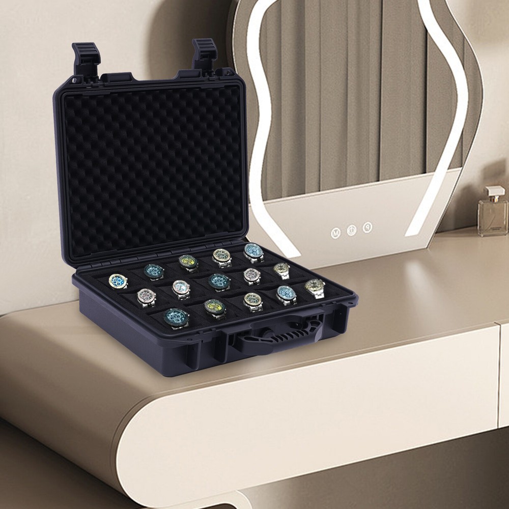 Watch Box Display Case Fit 15 Watch in Custom Foam Travel Watch Case Waterproof