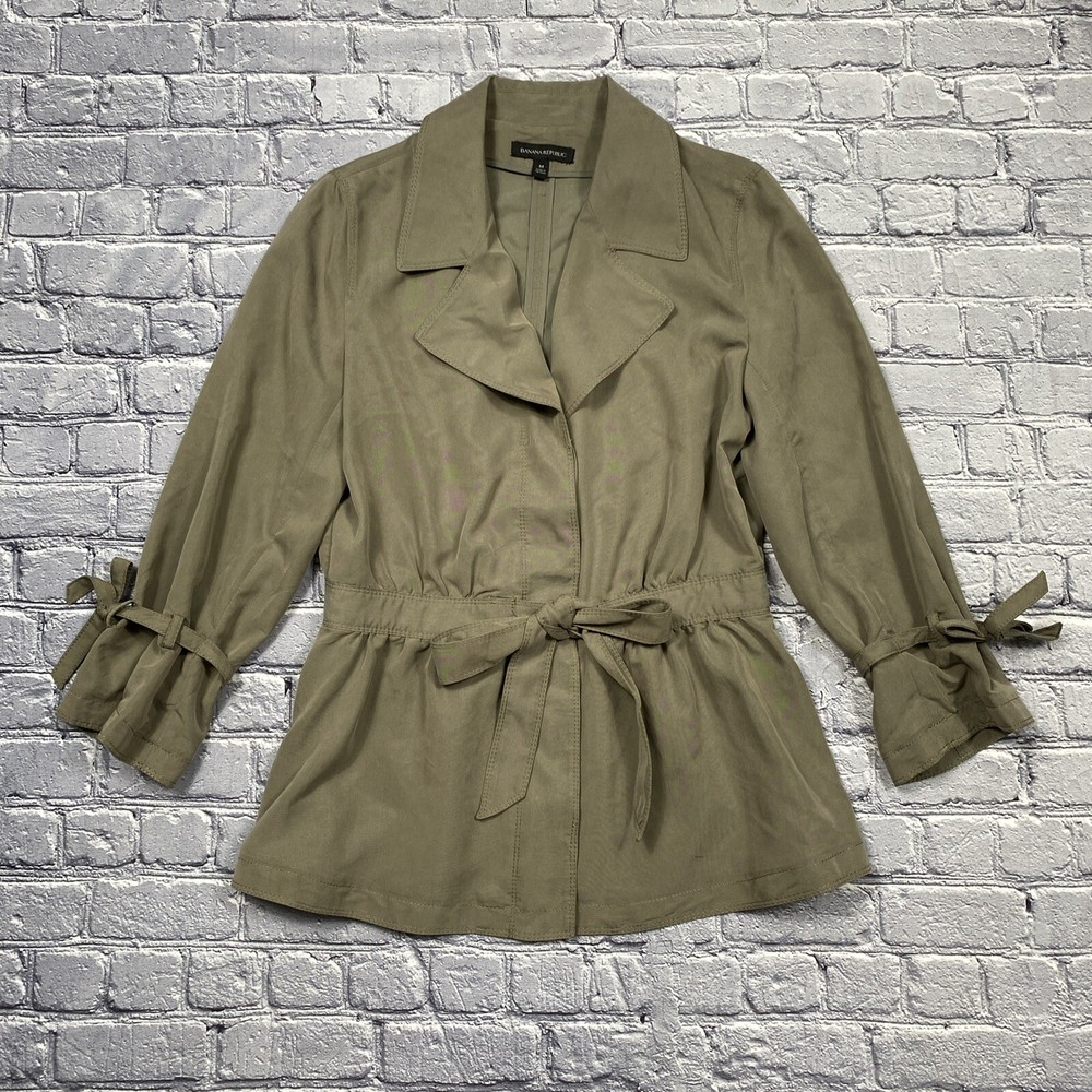 Banana Republic Jacket Womens M Olive Green Tie Waist Coquette Boho Career Flowy
