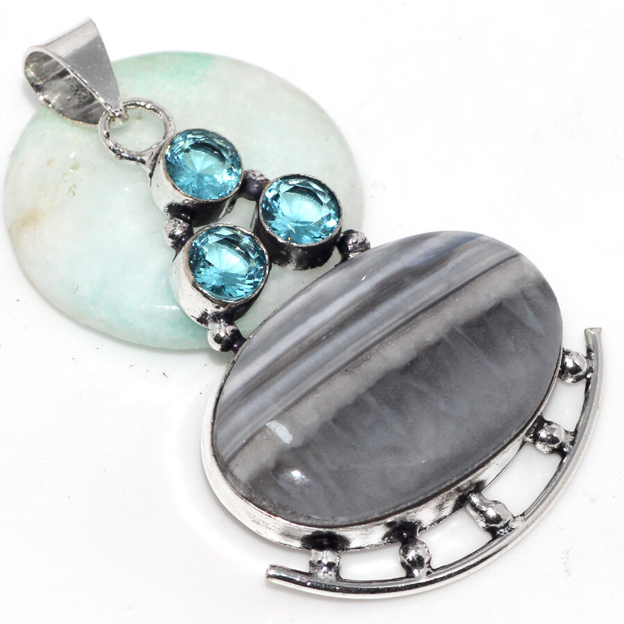 Owhyee Blue Opal Blue Topaz Gemstone Pendant 2