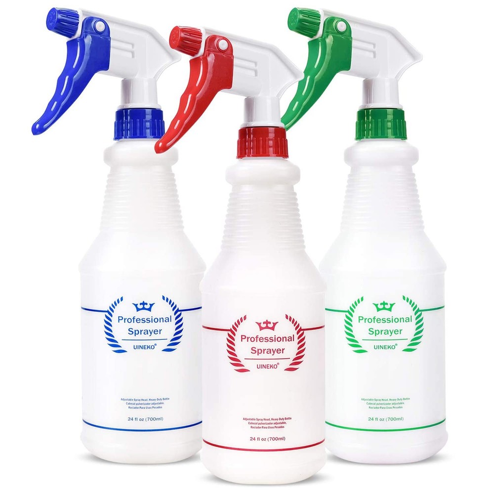 Uineko 24oz Heavy Duty Plastic Spray Bottles 3 Pack in Assorted Colors