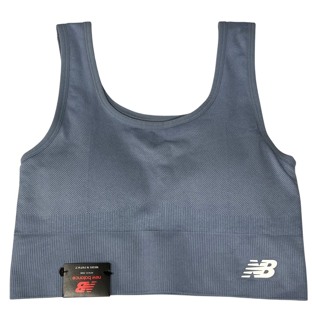 New Balance Blue Reflection Medium Impact Ribbed Athletic Sports Bra Medium