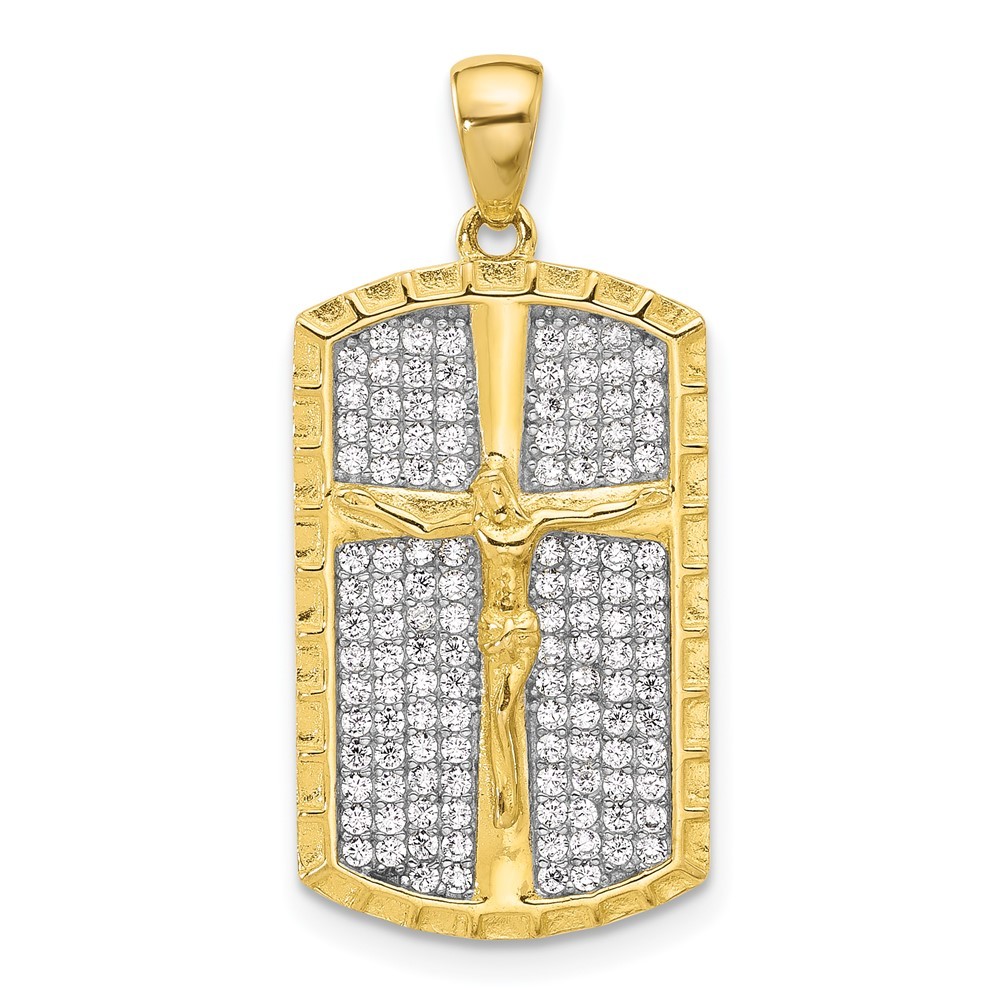 Sterling Silver and Gold-tone Cubic Zirconia Cross Crucifix Pendant 4.46gm