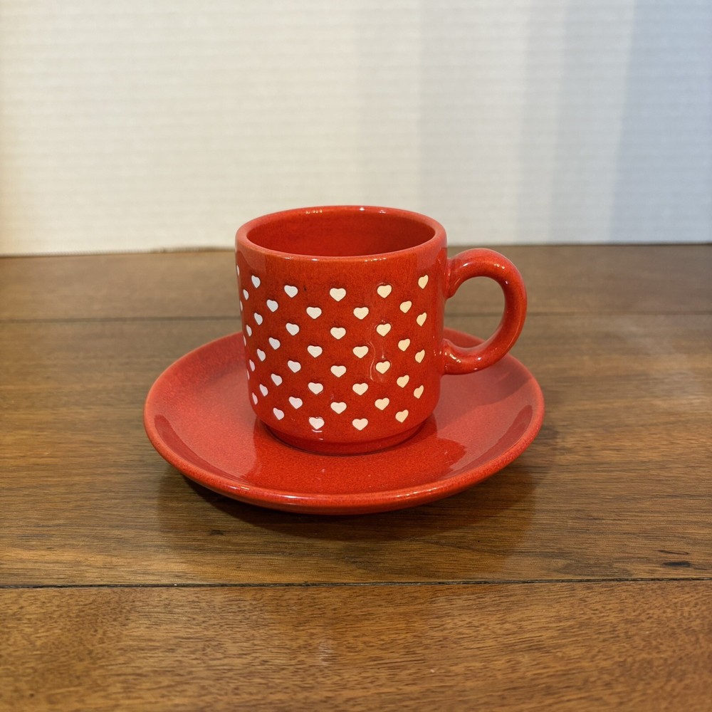 Vintage Waechtersbach Red Heart Coffee Espresso Cup and Saucer Small Germany