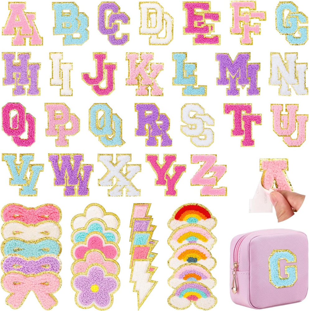 72 Pcs Embroidered Chenille Patches Self Adhesive for DIY Clothing Include 52