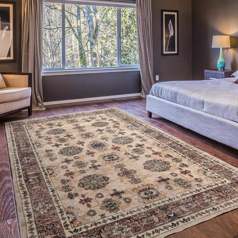 Vintage Boho 5x7 Area Rug - Ultra-Soft Low Pile Washable Non-Slip Floor Rug