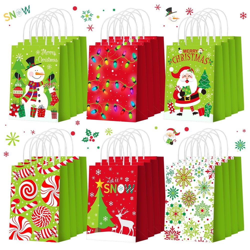 24 Pcs Red and Green Christmas Party Favors Bags Paper Christmas Goodie Gift ...