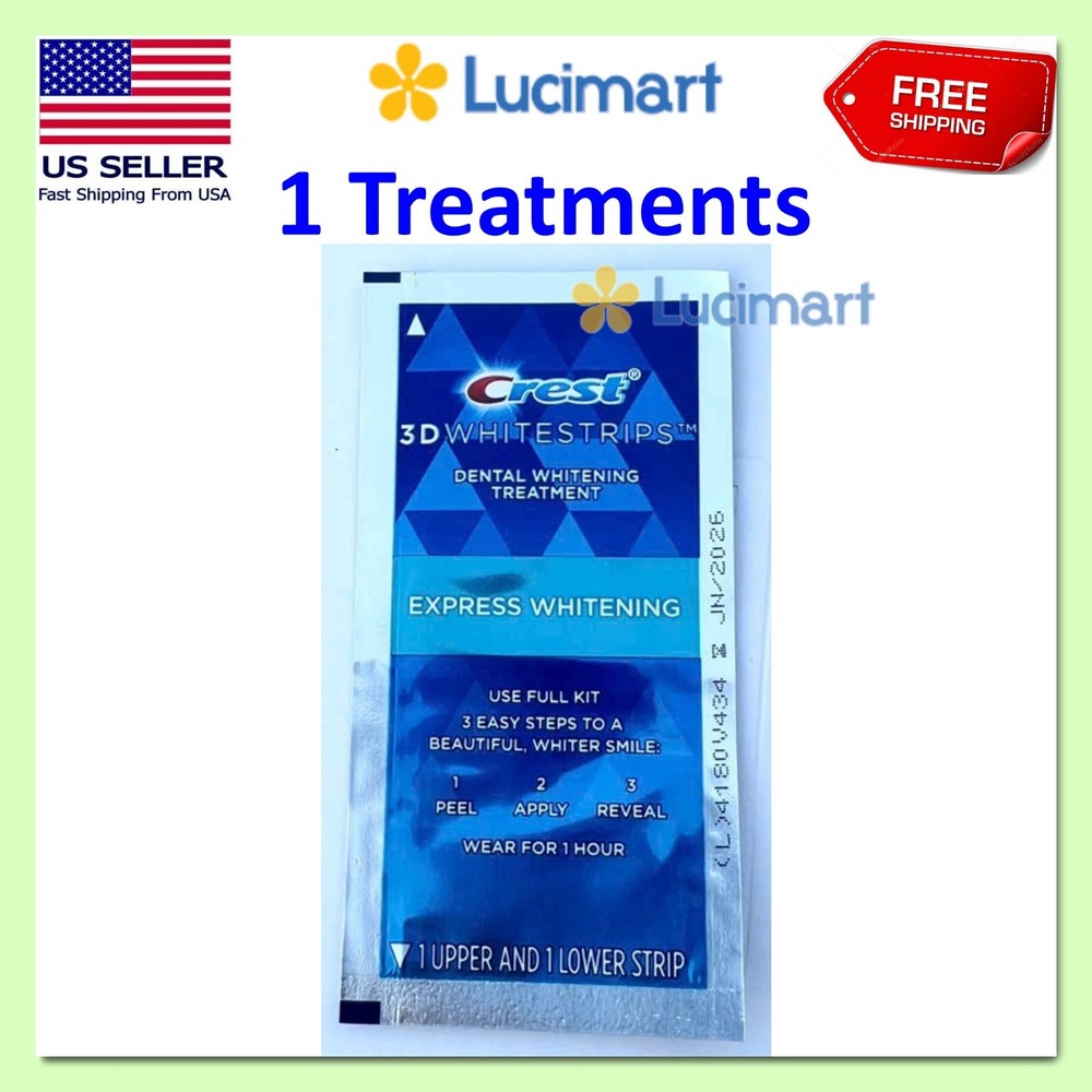 Crest 3D Whitestrips 1 Hour Express, 2 strips 1 treatments, Exp 2026, No Box
