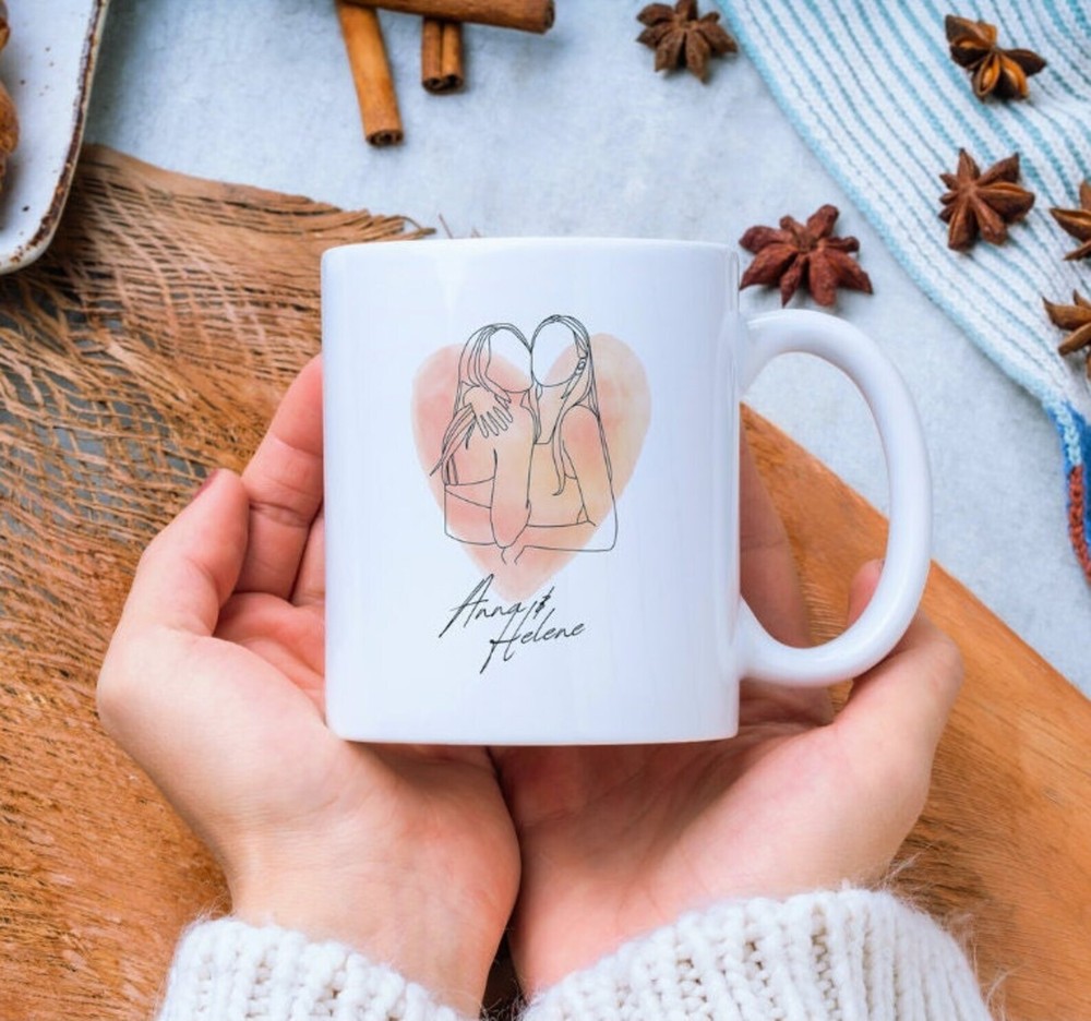 Personalized Best Friends Heart Mug for Couples & Friends Matching Gift