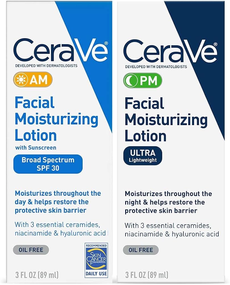 CeraVe AM PM Facial Moisturizing Lotion Set Ultra Lightweight 3oz