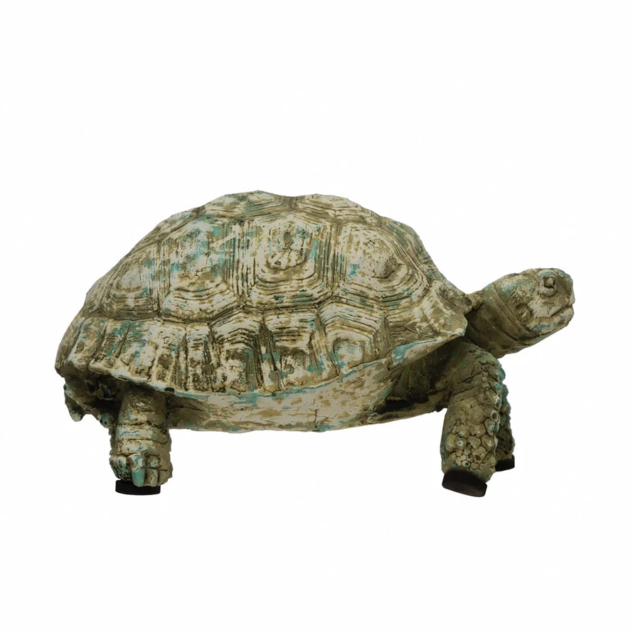 Resin Turtle Distressed Verdigris Finish Resin Statue
