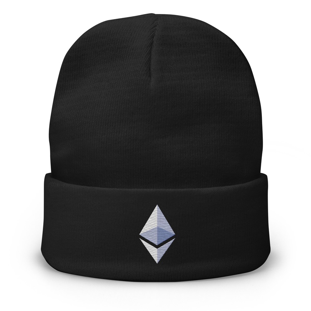 ETH Ethereum Cryptocurrency Symbol Embroidered Cuff Beanie Cap  -image