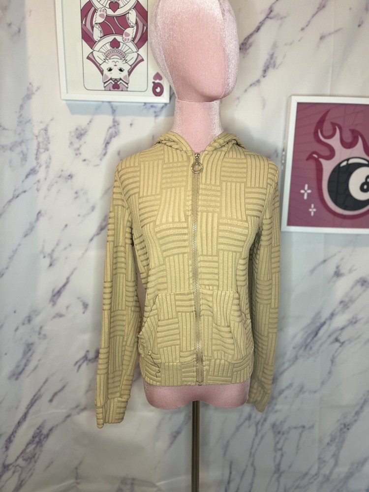 Women's Beige Hooded Full Zip Fleece Jacket Size M Cozy & Stylish