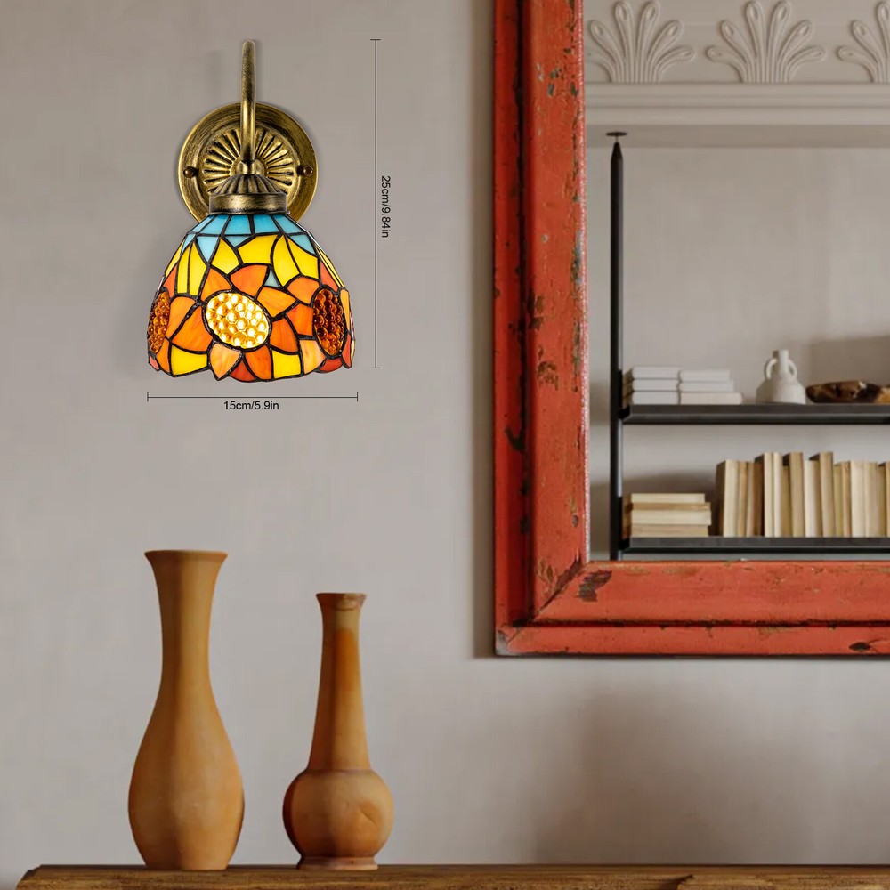 Retro Stained Glass Wall Lamp Tiffany Style Bathroom Wall Sconce Light Fixture