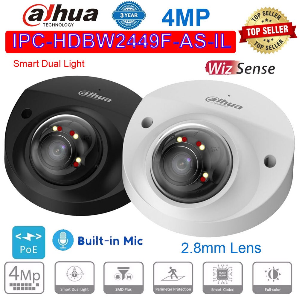 Dahua 4MP Smart Dual Light Dome WizSense POE IP Camera with MIC