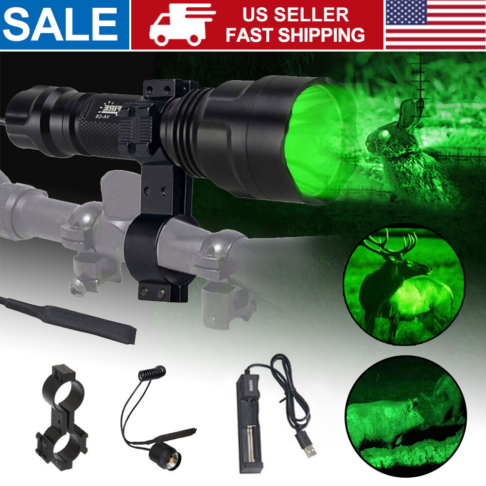 Hunting Green Light LED Flashlight 800Yards Scope Mount Coyote Hog Varmint Hunt