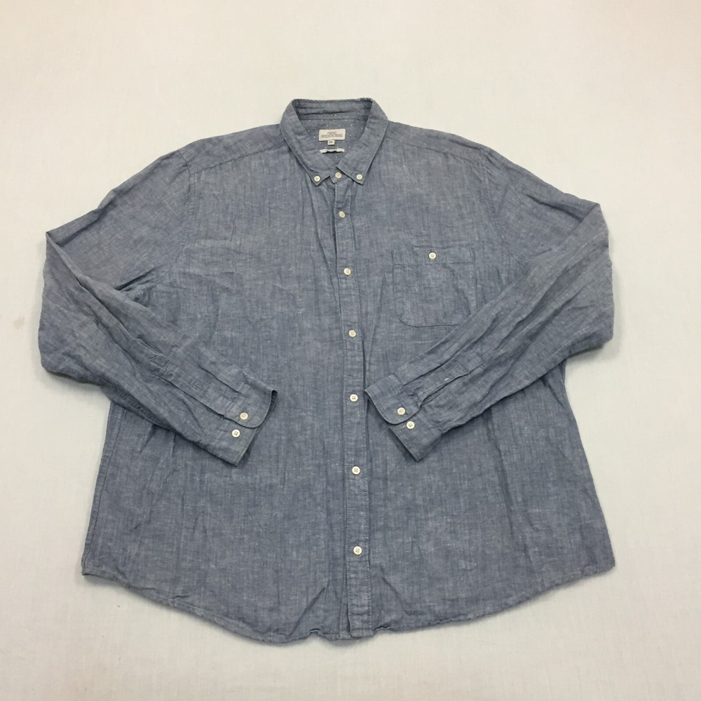 Next Linen Mix Shirt Mens XXL Button Up Long Sleeve Blue (2XL)