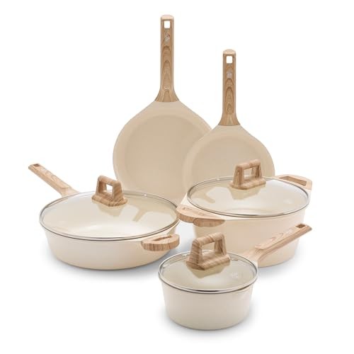 Arte 8-Piece Speckled Cream Ceramic Nonstick Cookware Set  