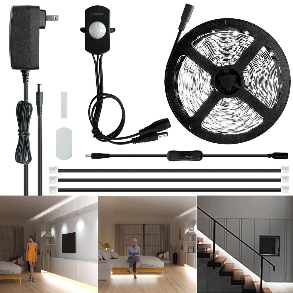 19.7ft/6m Motion Activated LED Strip Light Kit with FCC Listed Adapter for Gu...