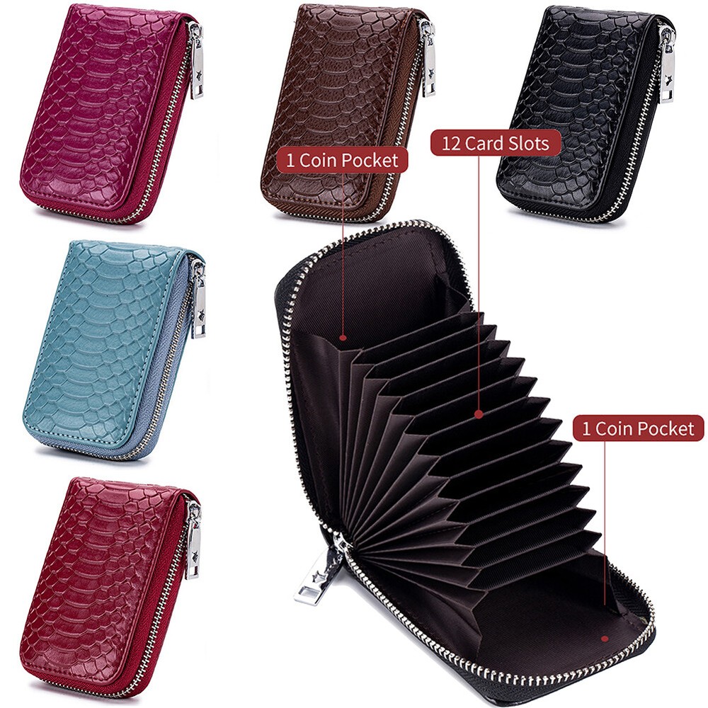 Credit Card Holder Case for Men Womens Small Leather Zip Around Card Wallet Gift-image