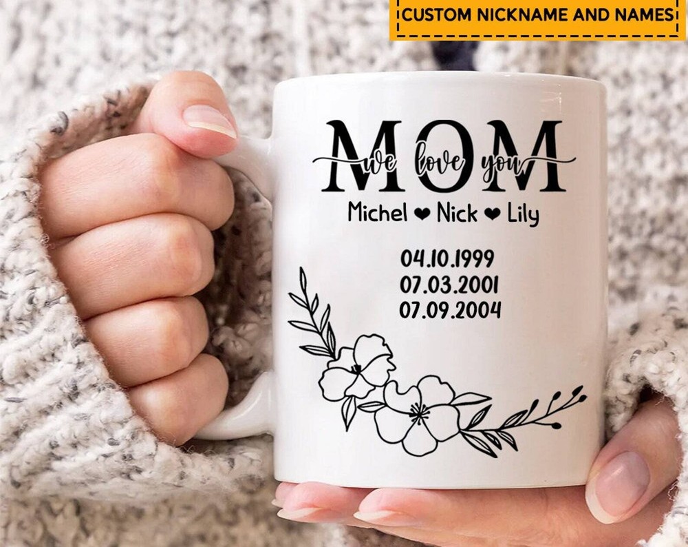 Personalized Mom Flower Mug Custom Kids Name Gift Cup Mothers Day Gift For Mom K