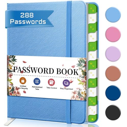 Secure Password Book with A-Z Tabs - Compact 6.1x4.7in Blue Organizer-image