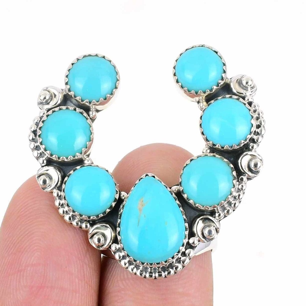 Halloween Deal Turquoise Stone 925 Sterling Silver Art Deco Cluster Ring Jewelry