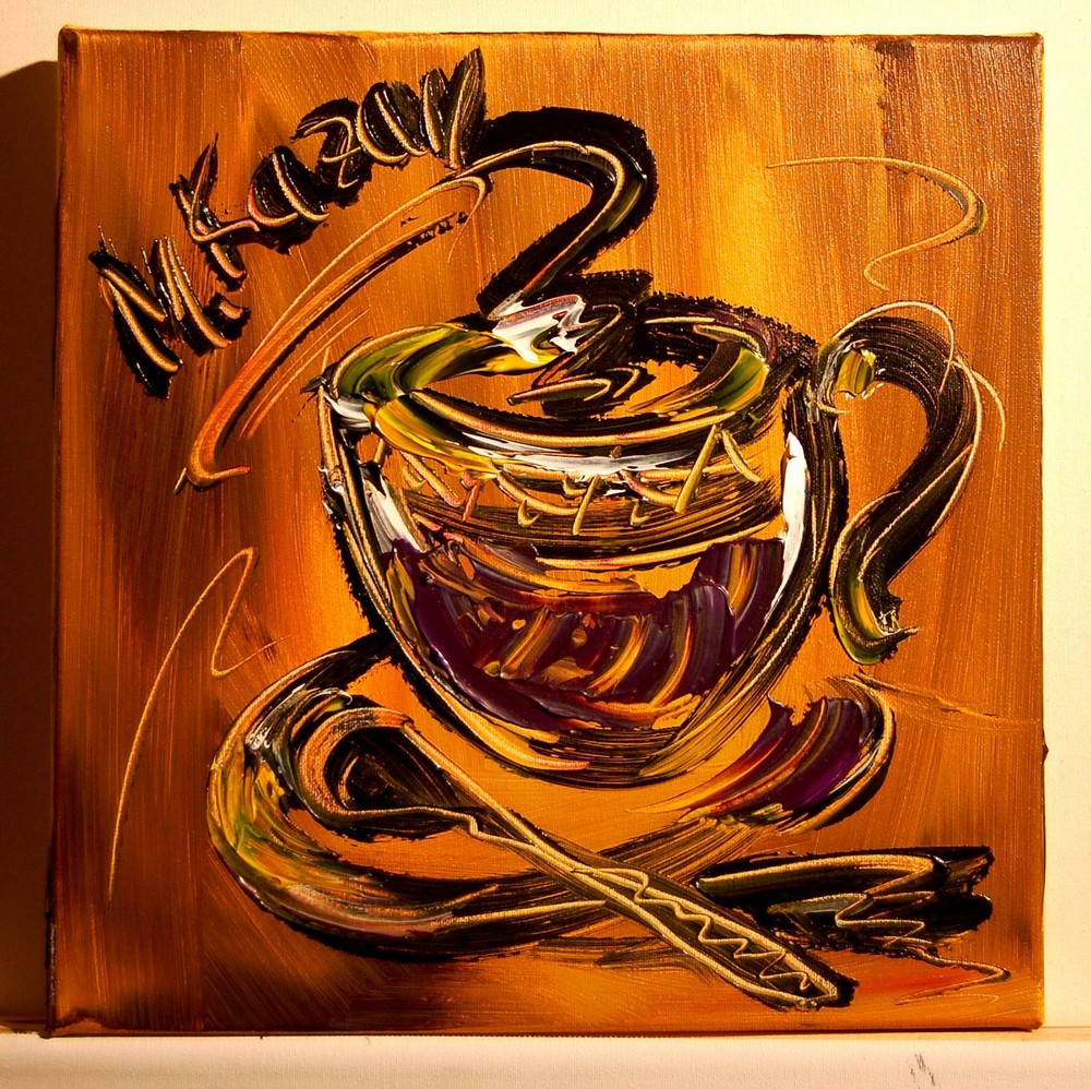 ESPRESSO  MARK KAZAV - ORIGINAL OIL PAINTING ABSTRACT MODERN ART  TBg5y6H5