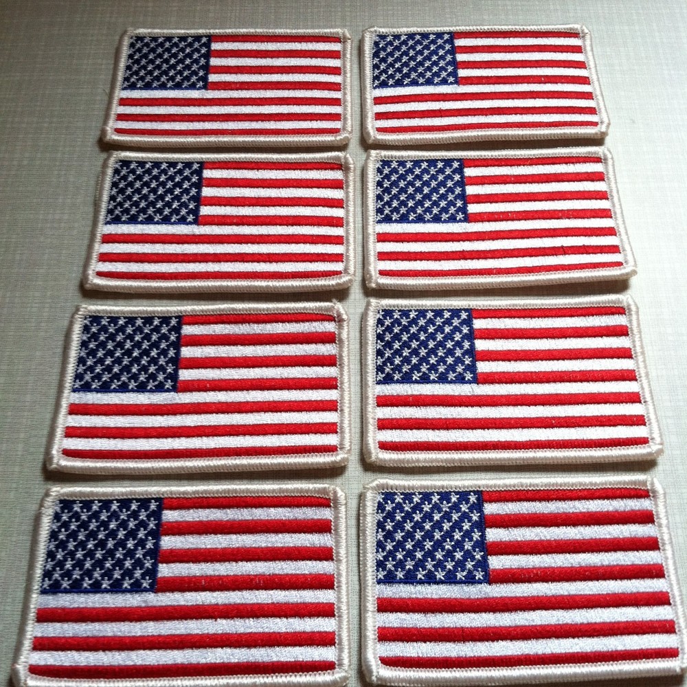 8 US Flag Patch with VELCRO Fastener Military White Emblem