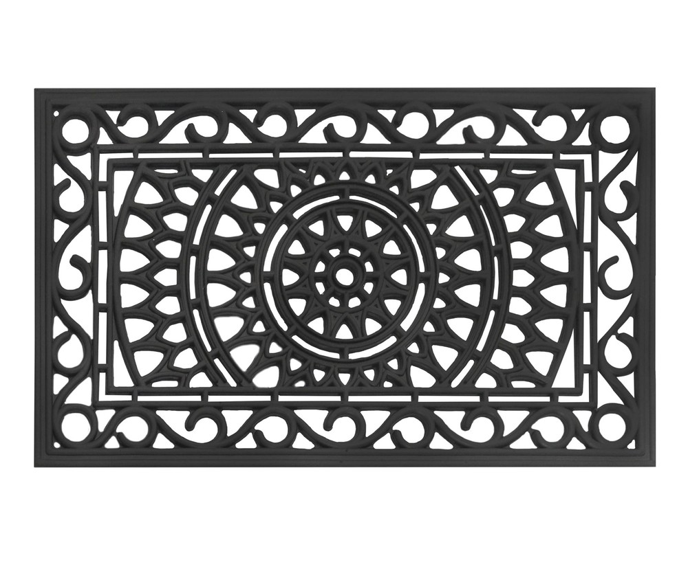 All Weather Rubber Doormat with Dirt-Trapping Sunburst Design for Indoor and Outdoor Use