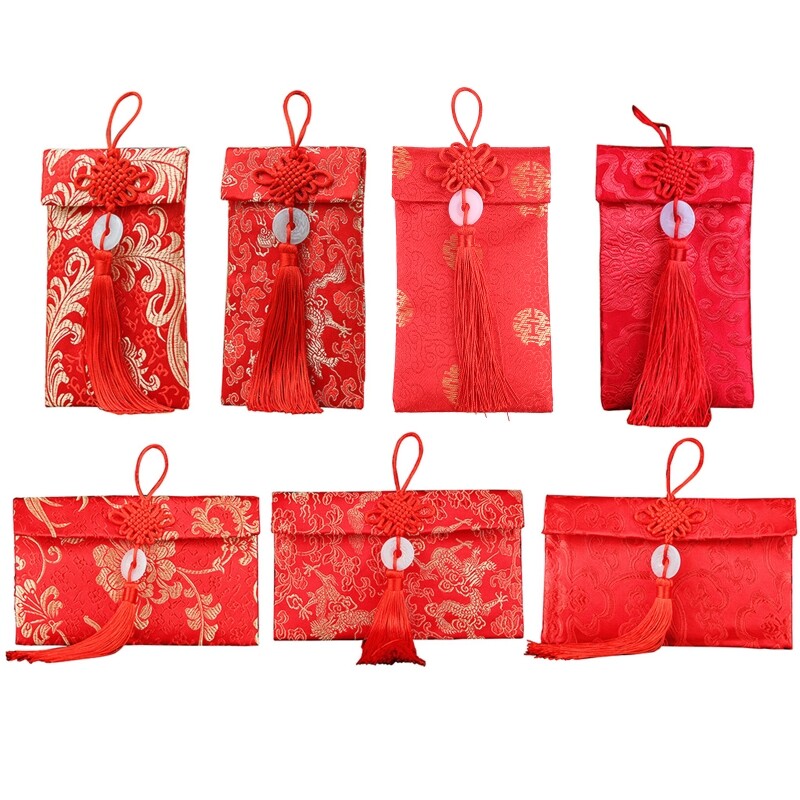 Chinese Silk Red Envelope Baby Shower Ritual Themed Party Blessing Packet