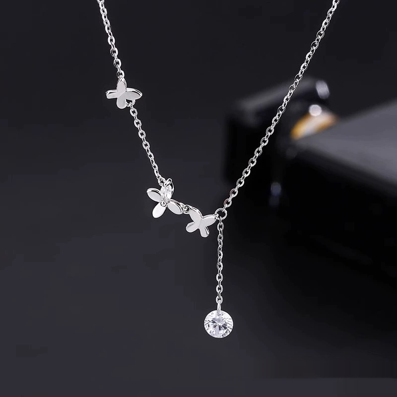S925 Sterling Silver Butterfly Zircon Flower Tassel Anklet