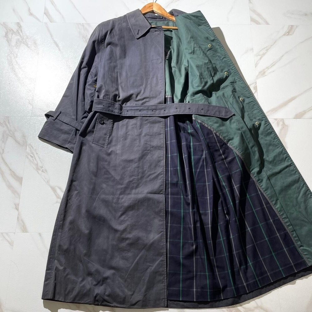 Burberrys's Trench Coat Belt Green Check Tartan Gray Vintage w/belt gray USED