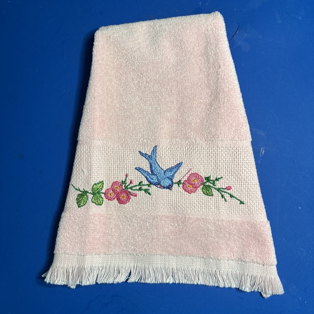 Pink Cross-Stitched Hand Towel for Guests