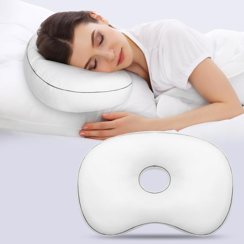 Side Sleeper Piercing Pillow - White Velvet Orthopedic Support Cushion