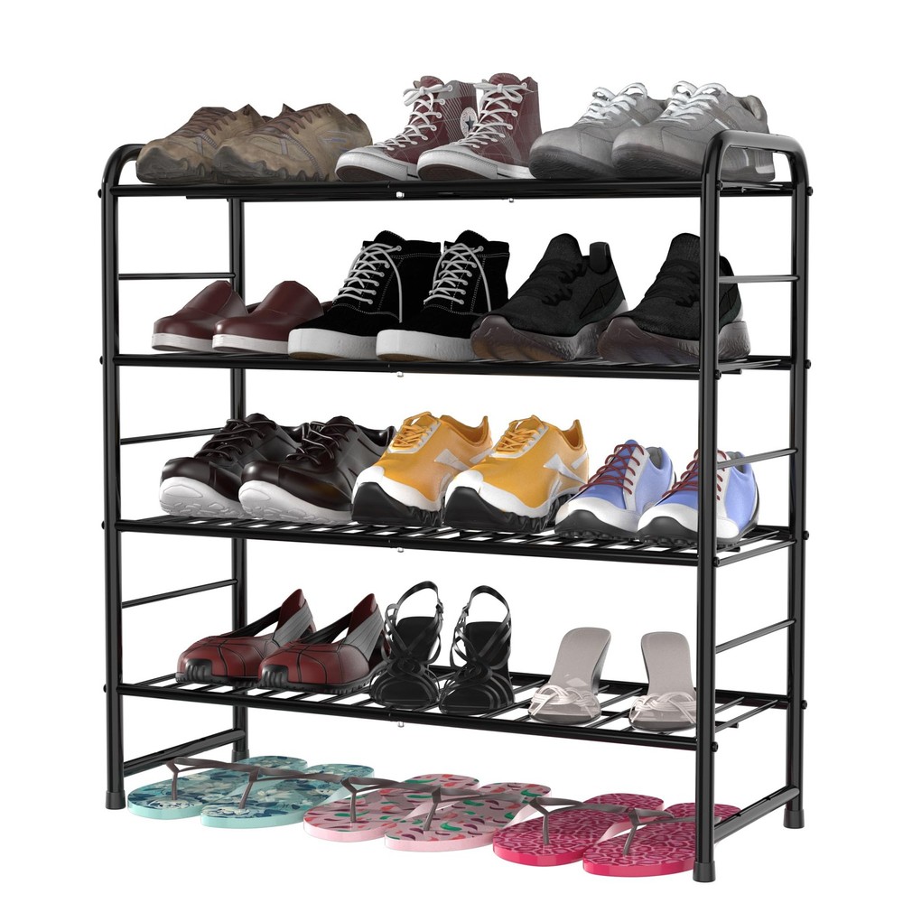 4-Tier Stackable Expandable Adjustable Shoe Rack Organizer Storage