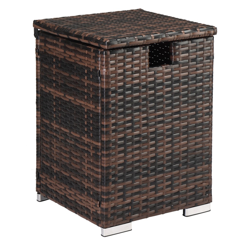 Iron Frame Gas Bottle Storage Rattan Side Table Brown Gradient Outdoor