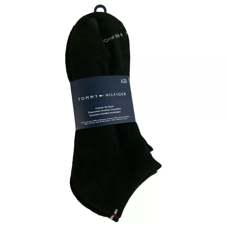 MSRP $27.99 NWT 6-PAIRS PACK TOMMY HILFIGER MEN'S BLACK NO SHOW CUT SOCKS 7-12