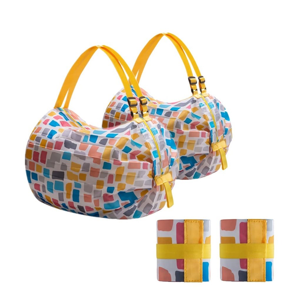 2-Pcs Reusable Grocery Bags with Handles Foldable Washable Shopping Bags Wate...