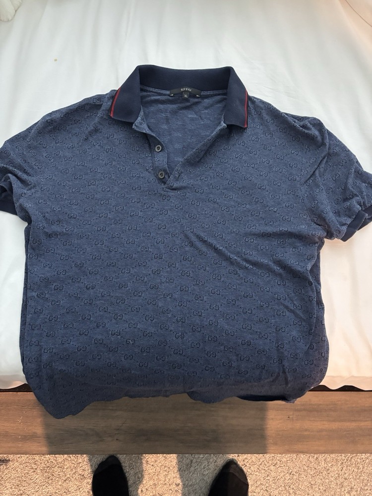 Gucci Mens Collard Polo Shirt Blue In Color Size Xl Designer