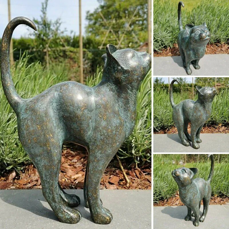 Bronze Cat Resin Garden Statue Home Decor Furniture Ornament