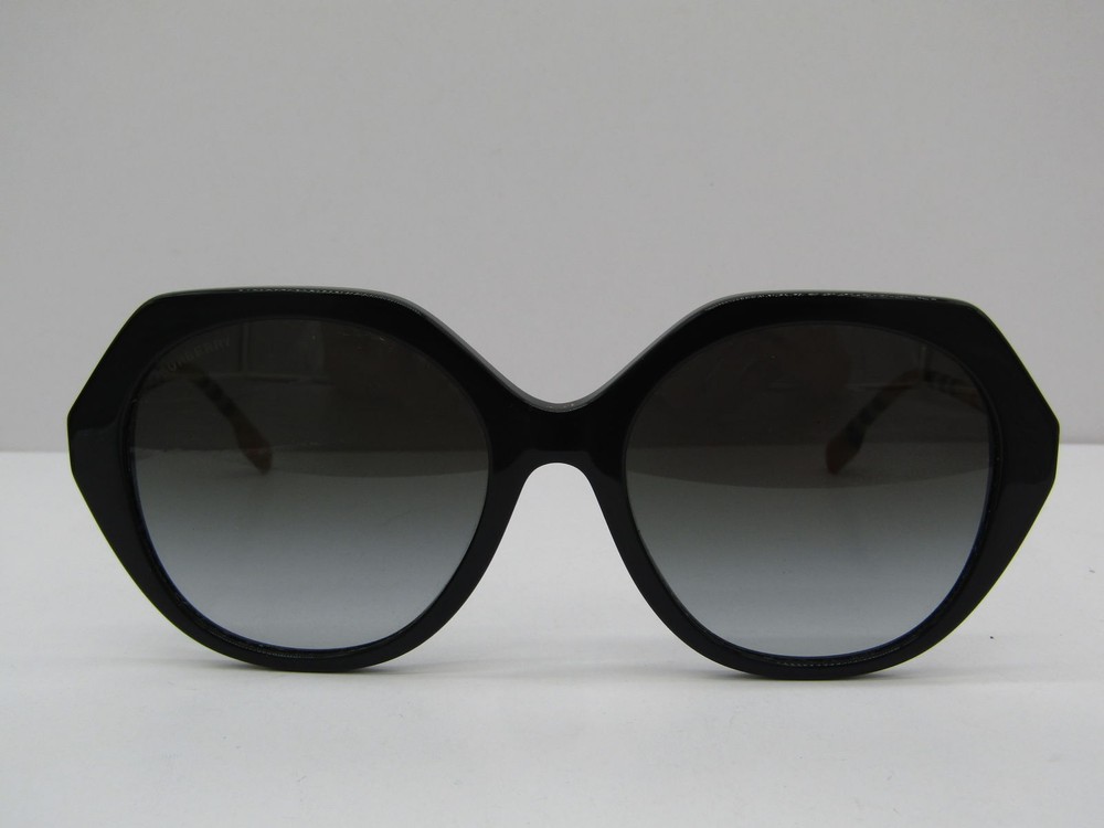 Burberry Womens Vanessa Large Round Oversized Sunglasses Black Gray Gradient