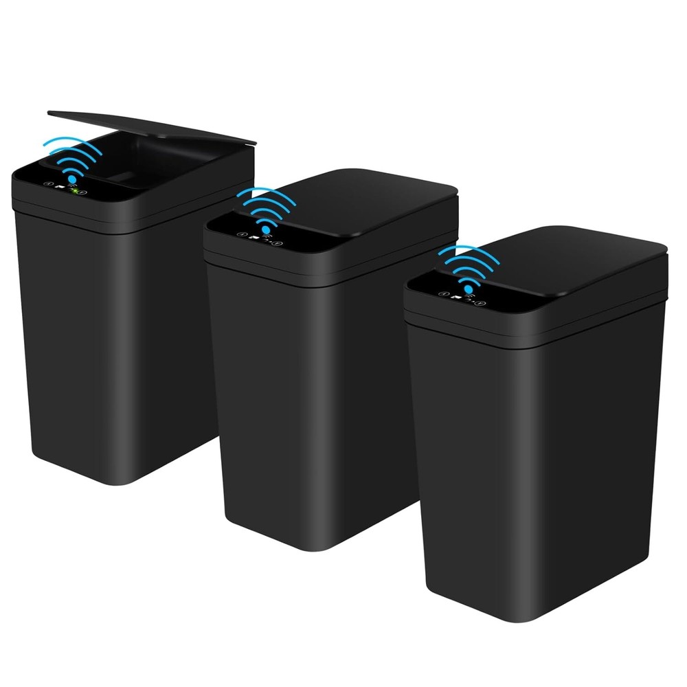 Touchless Motion Sensor Trash Can 3 Pack - Slim & Odor-Sealing 2.2 Gallon