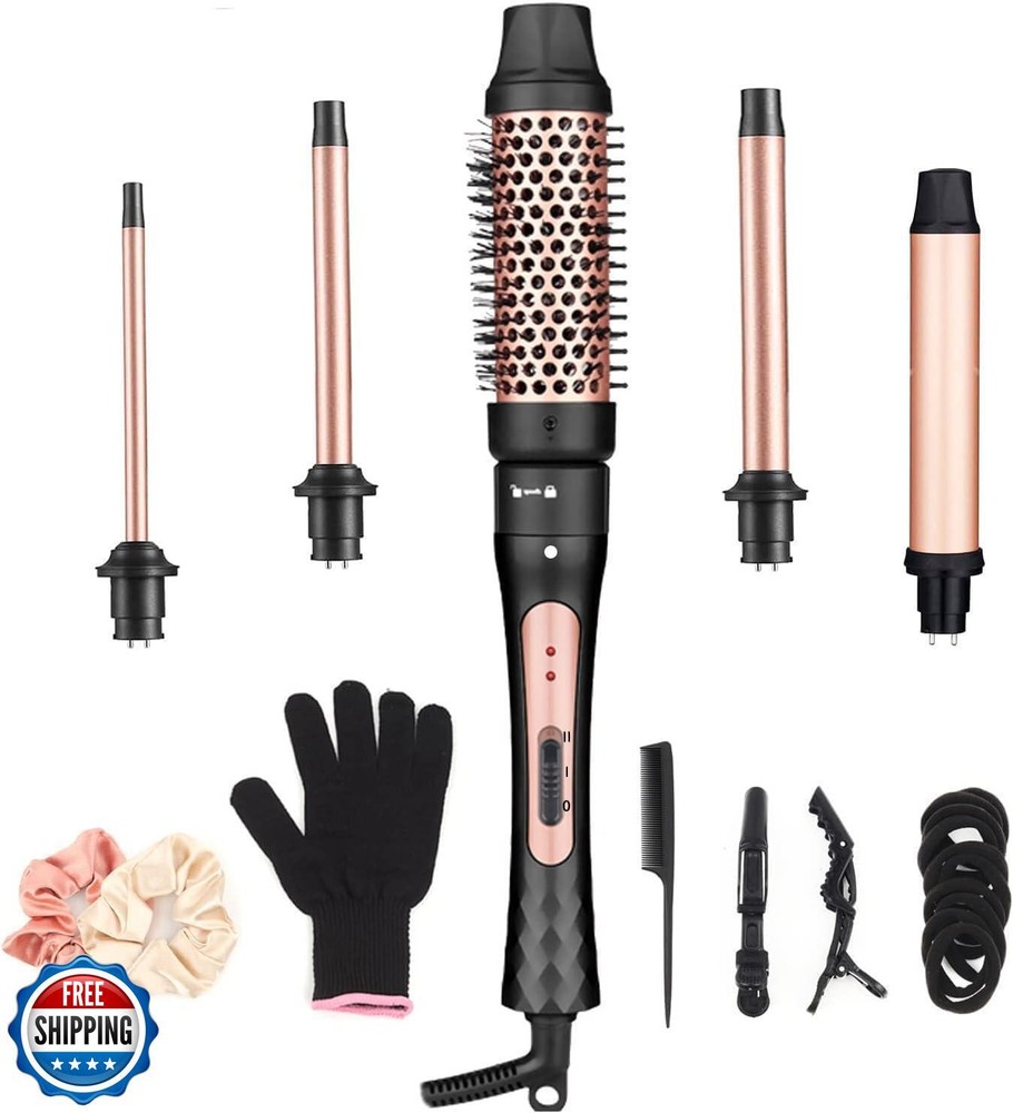 5 in 1 Curling Wand Set with Interchangeable Barrels and Styling Brush