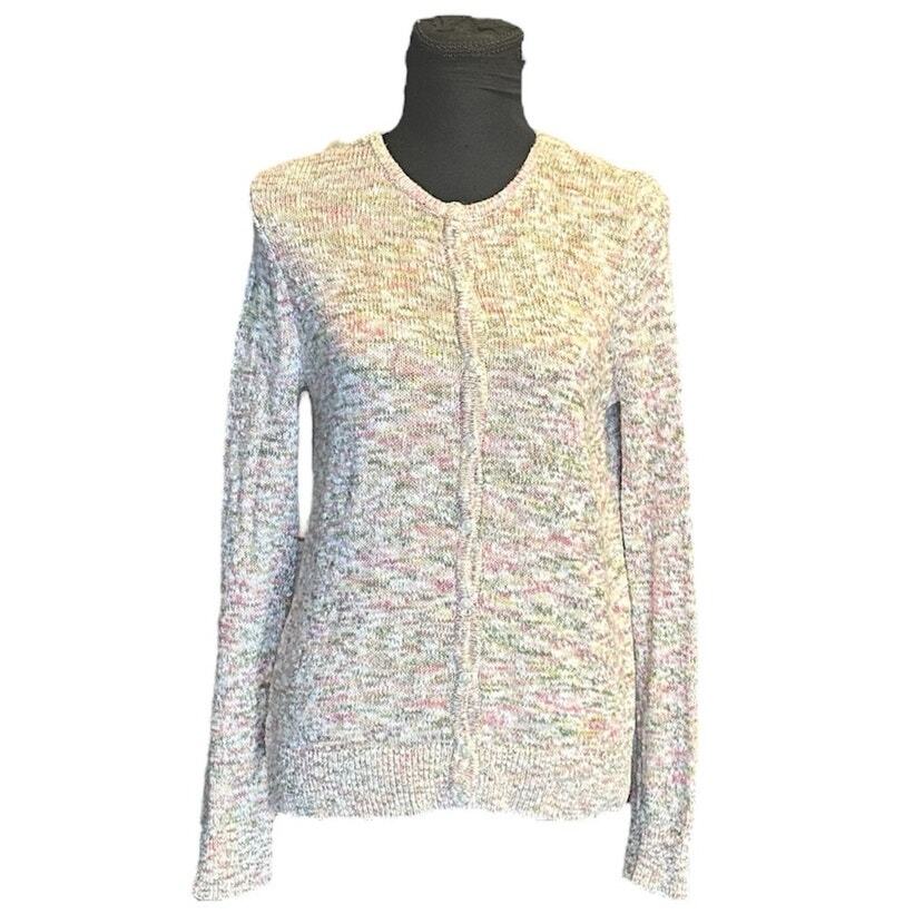 Pastel Multicolor Button-Front Long Sleeve Cardigan in Size M